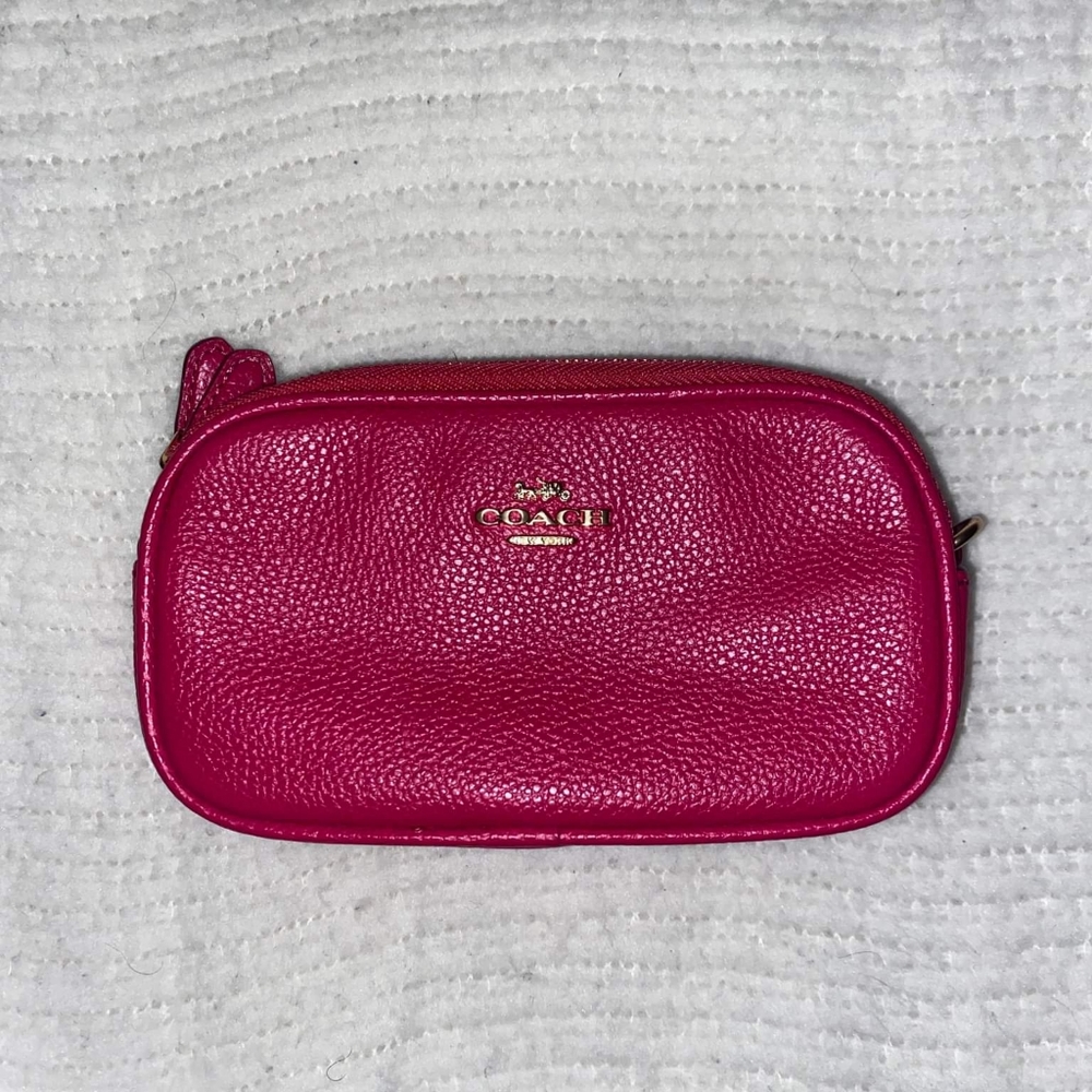 Coach small cross body double zip bag Pink